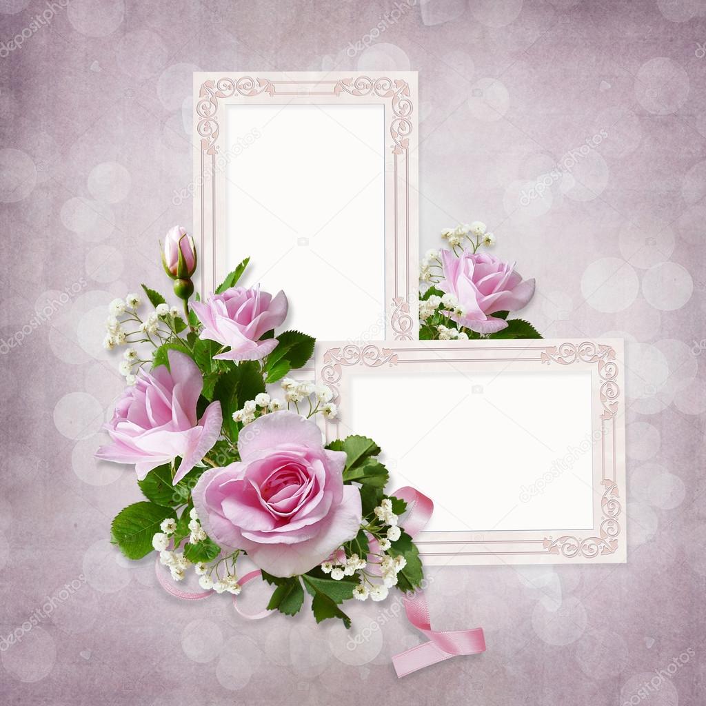 Roses and frames on the vintage background