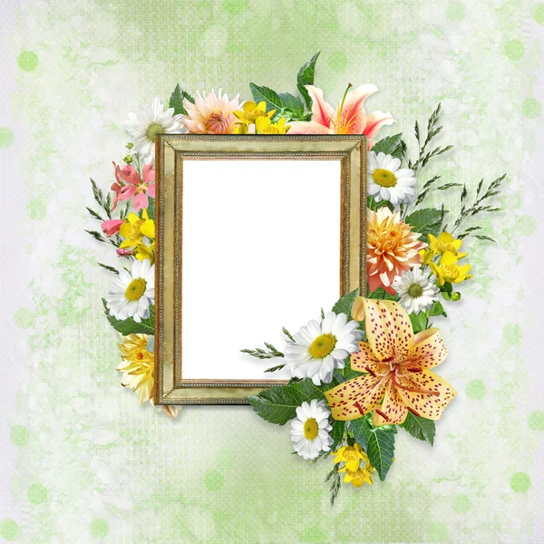 Tender background with frame and beautiful flowers — Stock Photo, Image