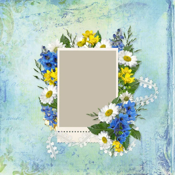 Frame with flowers on a vintage background — Stock Photo, Image