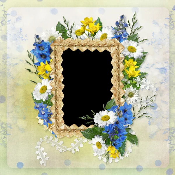 Frame with flowers on a vintage background — Stock Photo, Image