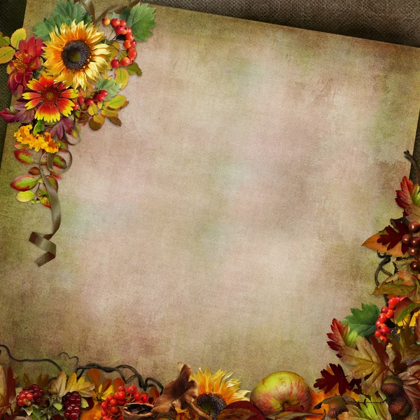 Herbst Hintergrund mit Blumen, Blättern, Beeren — Stockfoto