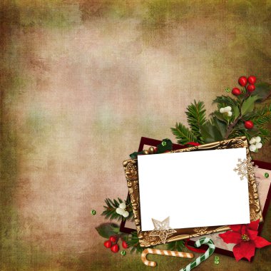 antika arka plan üzerinde güzel bir Noel dekorasyonu ile çerçeve