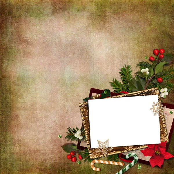 Frame with beautiful Christmas decoration on a vintage background — Stock Photo, Image