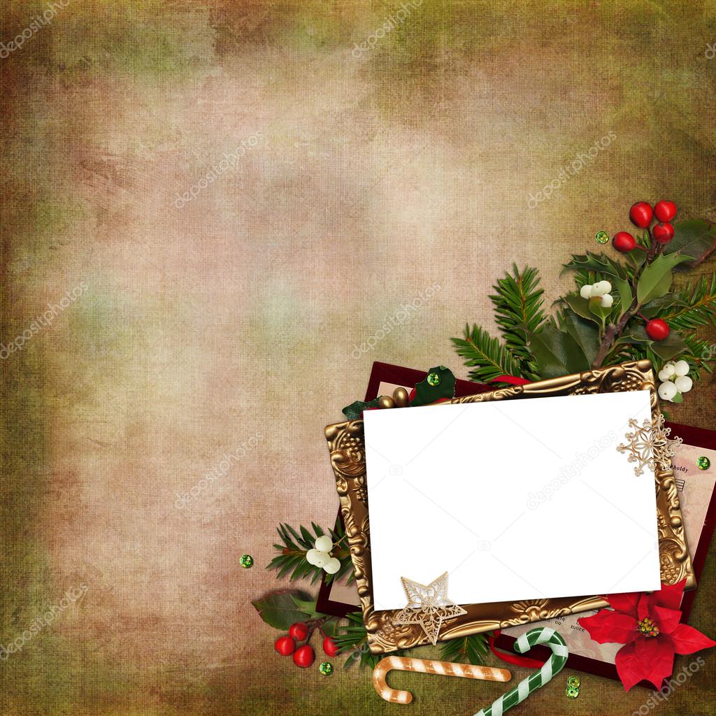 Frame with beautiful Christmas decoration on a vintage background
