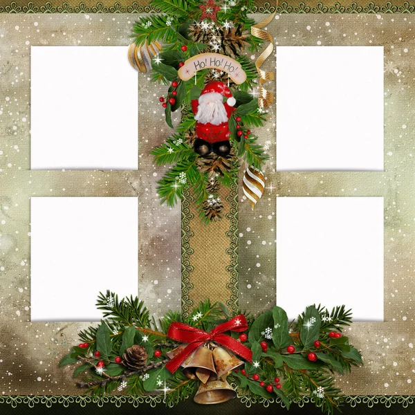 Biglietto di auguri natalizio con cornici per foto — Foto Stock