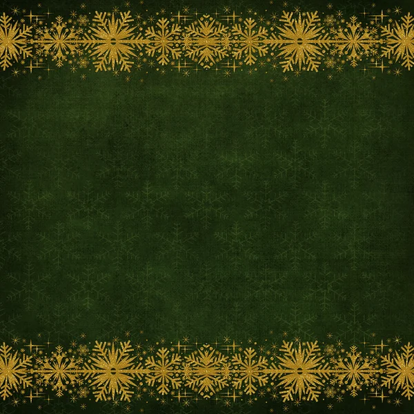 Border from gold snowflakes on a green vintage background — Stock Photo, Image