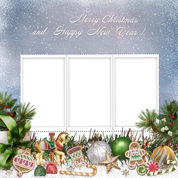 Christmas greeting card with frame — Stock Photo, Image