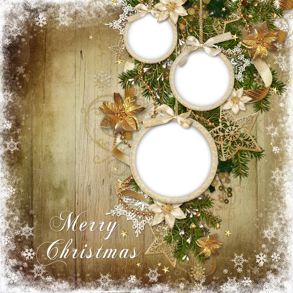 Christmas decorations, balls-frame on a wooden background — Stock Photo, Image