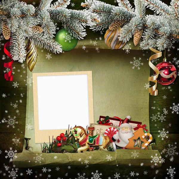 Boże Narodzenie tło z ramki i piękne dekoracje świąteczne — Zdjęcie stockowe