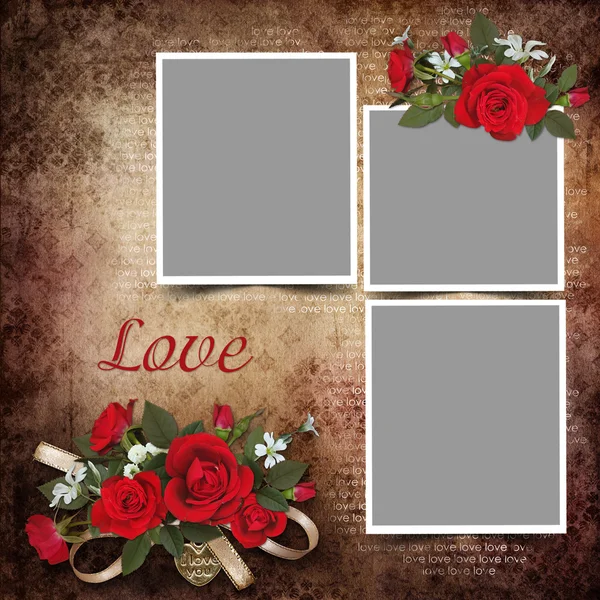 Vintage love background with frames and roses — Stock Photo, Image