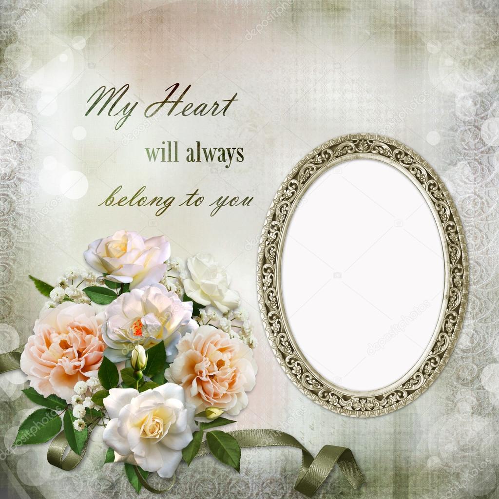 Gorgeous vintage background with roses and frames