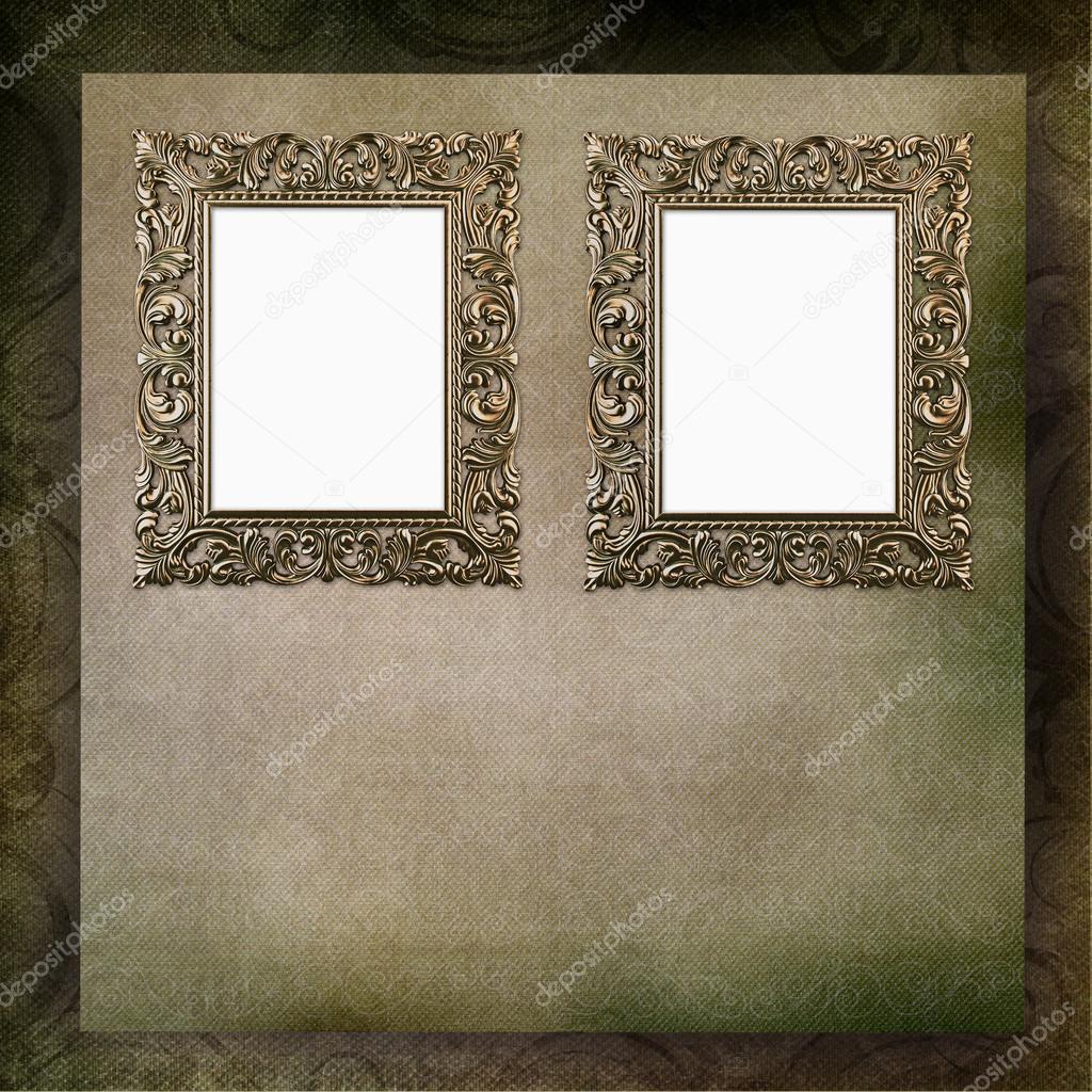 Two frames in Victorian style on green vintage background