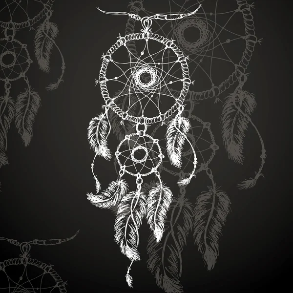 Dreamcatcher, feathers and beads. Stock Illustration