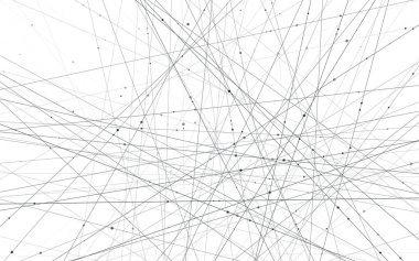 Sinirsel ağlar. Bilim geçmişi. Yapay zeka ve derin öğrenme kavramı. Hat ve düğümler bilgisayar ağına bağlandı. Vektör