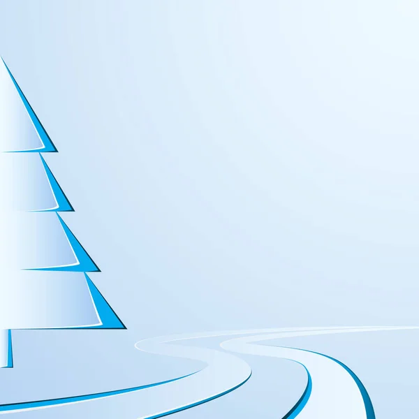 波の道と紙の新年の木 年賀状テンプレート 冬の休日の装飾 ベクトル — ストックベクタ