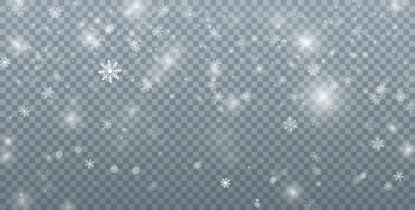 降雪的背景 圣诞节的雪雪花飘落在透明的背景上 圣诞节假期装饰 矢量说明 — 图库矢量图片
