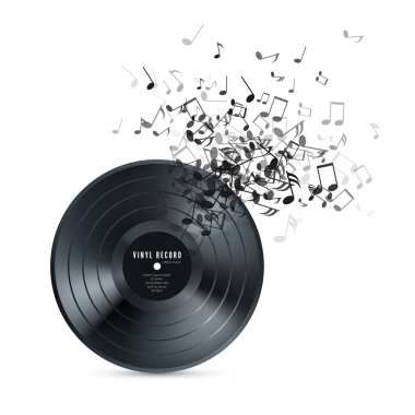 Akış notalarıyla birlikte plak kaydı. Müzikal afiş eski usul. Vektör