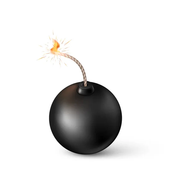Bomba Quema Fusible Bomba Negra Estilo Realista Ilustración Vectorial — Vector de stock