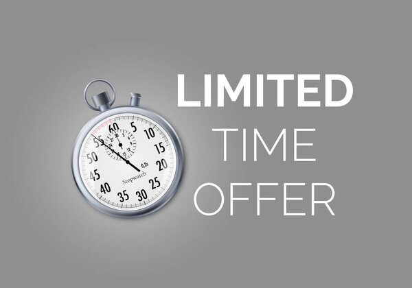 Секундомер со специальным предложением. Баннер с ограниченным временем. Большая скидка. Векторная иллюстрация