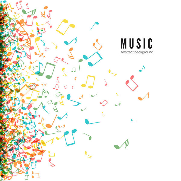 Abstract music background with color notes symbols. Vector