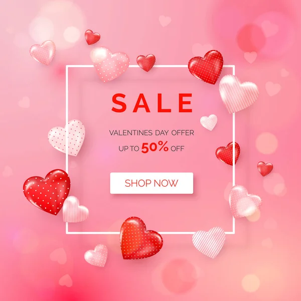 Offre Vacances Saint Valentin Bannière Web Avec Cadre Blanc Décoré — Image vectorielle