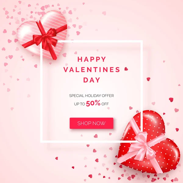 Offre Vacances Saint Valentin Bannière Web Avec Cadre Blanc Décoré — Image vectorielle