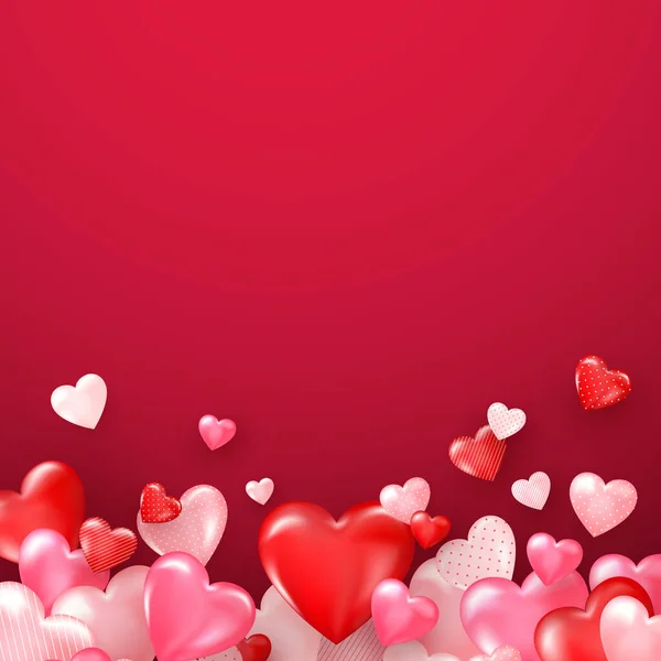 Светлый День Святого Валентина День Матери Группа Блестящих Красных Сердец — стоковый вектор