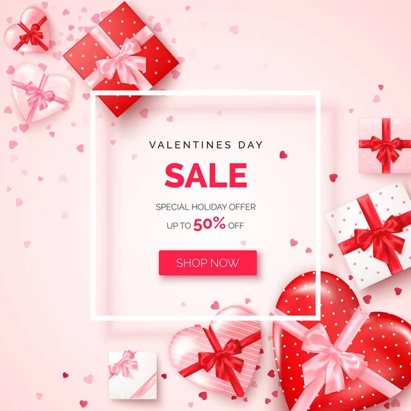 Offre Vacances Saint Valentin Bannière Web Avec Cadre Blanc Décoré — Image vectorielle