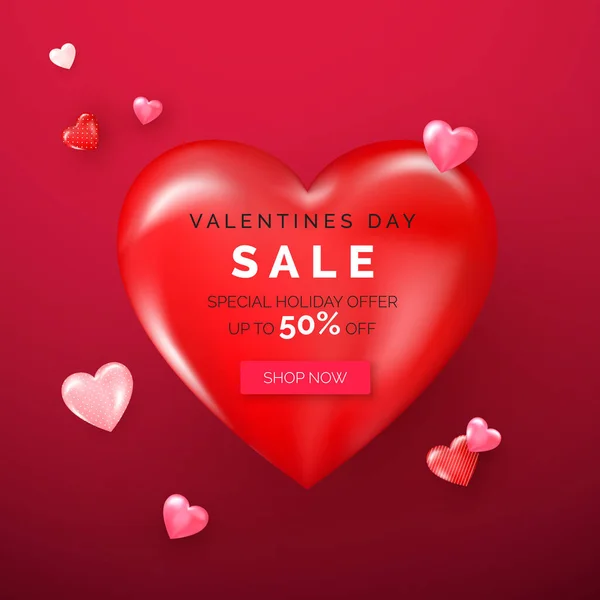 Offre Vacances Saint Valentin Sur Grand Coeur Rouge Bannière Web — Image vectorielle