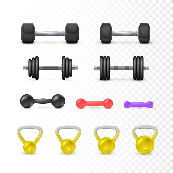 Conjunto Halteres Peso Fitness Musculação Equipamentos Ilustração Vetorial — Vetor de Stock