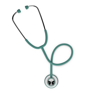 Stothoscope 3D görüntüleme. Tıbbi ekipman. Kalp ve akciğer sağlığı teşhisi. Vektör