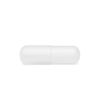 Gerçekçi beyaz hap. Gerçekçi tedavi tableti. Beyaz arka planda vitamin kapsülü. Vektör