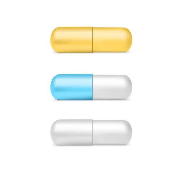 Realistische Farbkapselpillen Set Von Farbigen Medikamentenkapseln Fischöl Pharmazie Medizin Und — Stockvektor