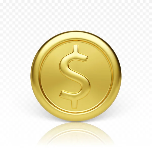 Χρυσό Νόμισμα Στο Μπροστινό Μέρος Ρεαλιστική Απόδοση Γυαλιστερού Μεταλλικού Νομίσματος — Διανυσματικό Αρχείο
