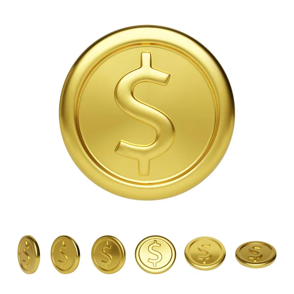 Golden Coin Front View Different Position Realistic Render Glossy Metallic — Vector de stock