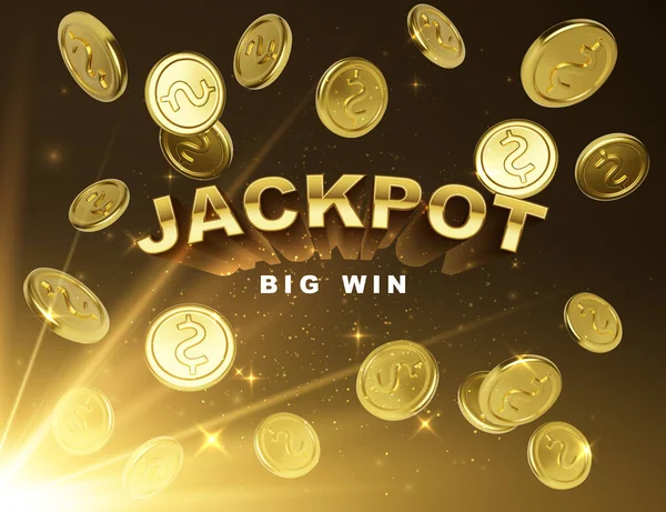Gagnant Jackpot Casino Grande Bannière Victoire Avec Des Pièces Tombant — Image vectorielle