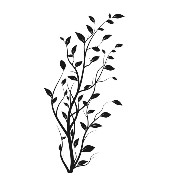 シルエットの木の枝 多くの葉を持つ白い背景に隔離されたブッシュシルエット ベクターイラスト — ストックベクタ