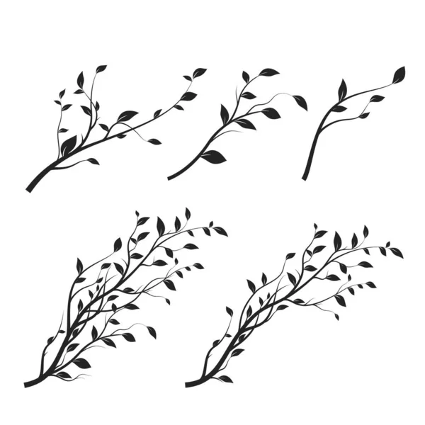 Set Tree Branch Branch Silhouette Isolated White Background Lot Leaves —  Vetores de Stock