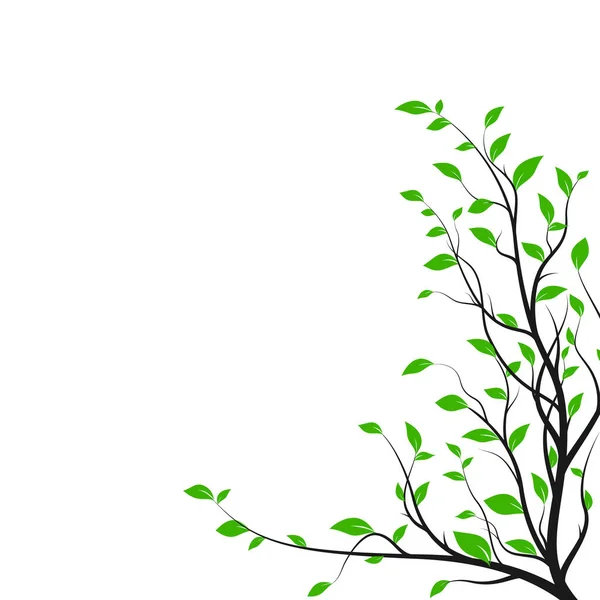 Silhouette Tree Branch Lot Green Leaves Bush Silhouette Isolated White — Vetor de Stock