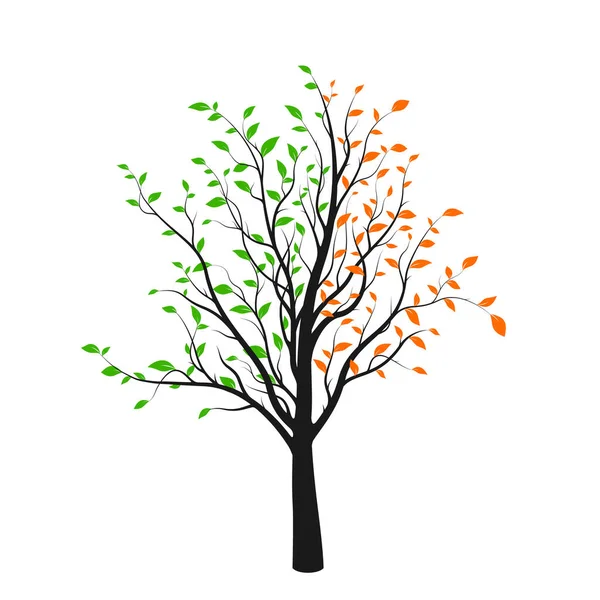 白地に緑と赤の葉が孤立した抽象的な木のシルエット 活気に満ちた木のロゴ ベクターイラスト — ストックベクタ