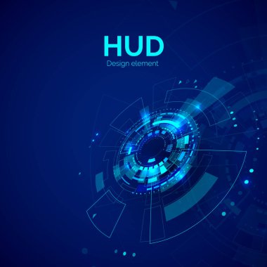 HUD tasarım elemanı. Baş ekran, gelecekçi dijital teknoloji. Bilim kurgu mu siber uzay görselleştirme mi? Vektör illüstrasyonu 