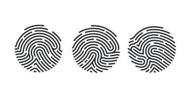 Beyaz arkaplanda izole edilmiş uygulama için Çember Eşsiz Parmak izi simgesi tasarımı. Parmak izi düz taraması. Vektör illüstrasyonu 