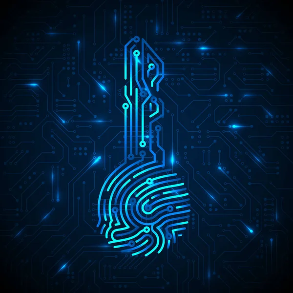 Koncept Kybernetické Bezpečnosti Otisk Prstu Tvaru Klíče Pozadím Obvodu Bezpečnostní — Stockový vektor