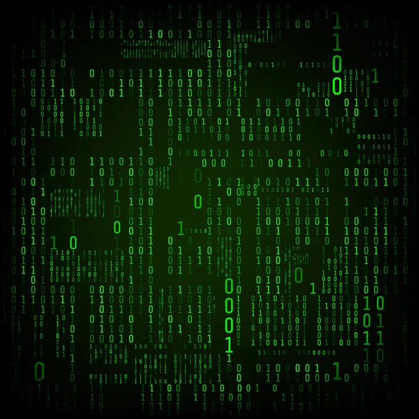 二进制数字矩阵 二进制计算机代码 绿色数字 未来主义或科幻黑客抽象背景 随机数落在黑暗的背景上 矢量说明 — 图库矢量图片