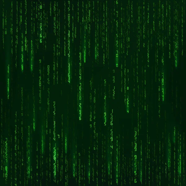 行列式の背景 緑の乱数 Sfや未来的な背景 エンコードされたデータ ベクターイラスト — ストックベクタ