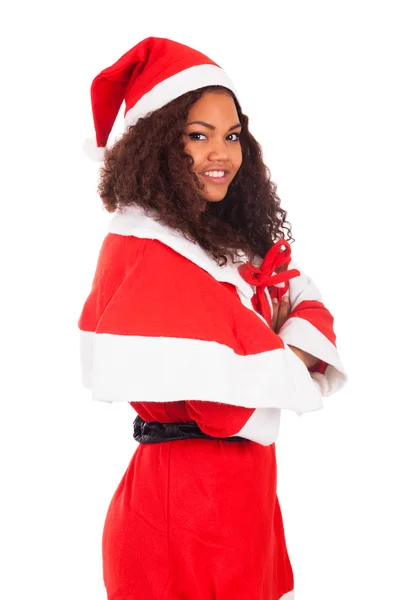 Młody African American kobieta kapeluszu santa — Zdjęcie stockowe