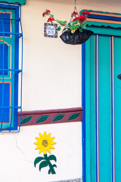 Colorful decorated house in Guatape village, Colombia