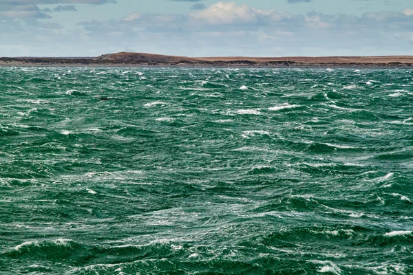 Olas Del Estrecho Magallanes Entre Isla Tierra Del Fuego Continente — Foto de Stock