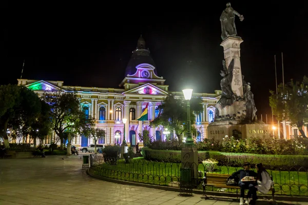 Paz Bolívia Abril 2015 Vista Noturna Palácio Presidencial Praça Plaza — Fotografia de Stock