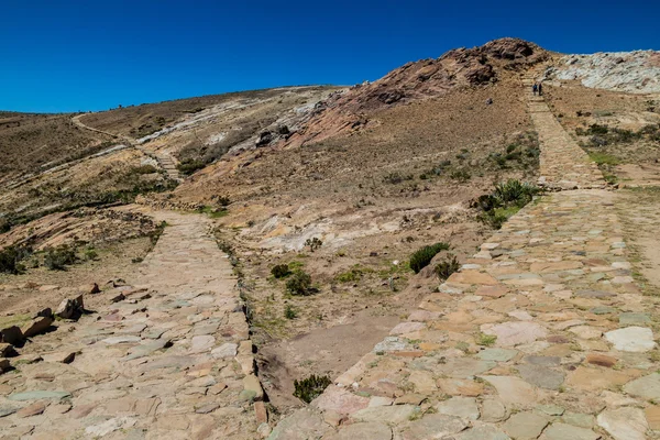 Forntida Inca Trail Isla Del Sol Solen Titicacasjön Bolivia — Stockfoto